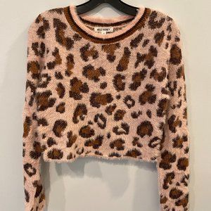 Wild Honey Fuzzy Pink Leopard Crop Top Size Medium